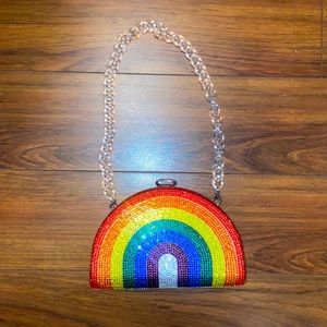 Rhinestoned rainbow clutch with two different shoulder straps! *NEVER WORN*